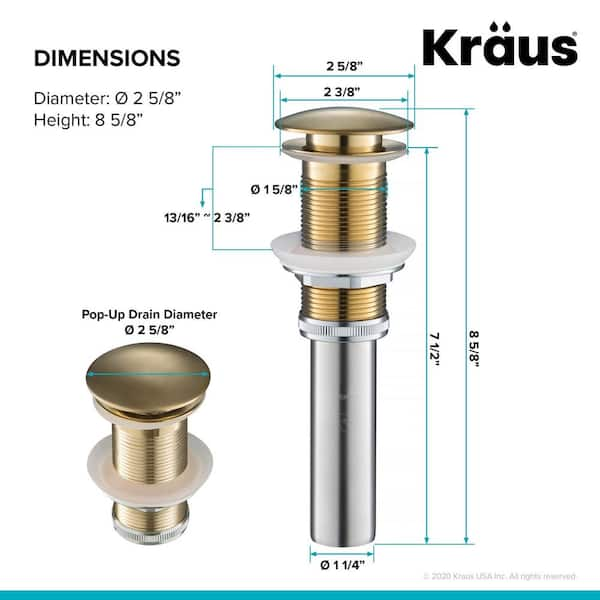 Kraus Brushed Gold Bathroom Decorative Sink Drain