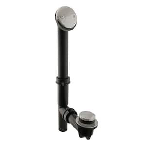 14 in. Black Poly Bath Waste & Overflow with Tip-Toe Drain Plug and 2-Hole Faceplate, Stainless Steel
