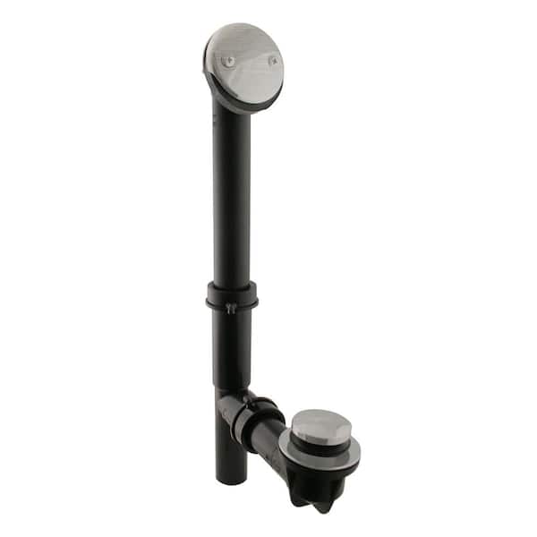 Westbrass 14 in. Black Poly Bath Waste & Overflow with Tip-Toe Drain Plug and 2-Hole Faceplate, Stainless Steel