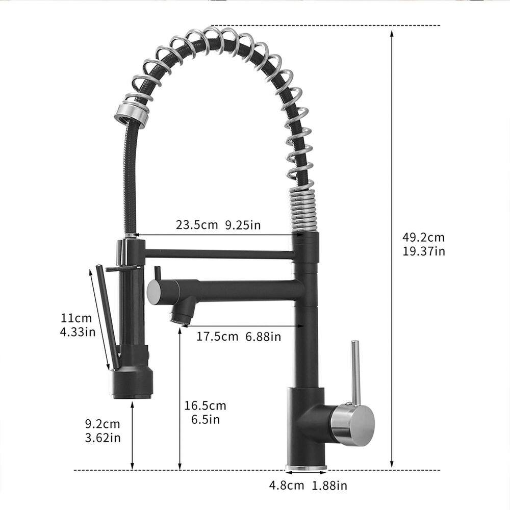 Brushed Nickel and Matte Black High-Arc Kitchen Faucet with Pull-out Spray