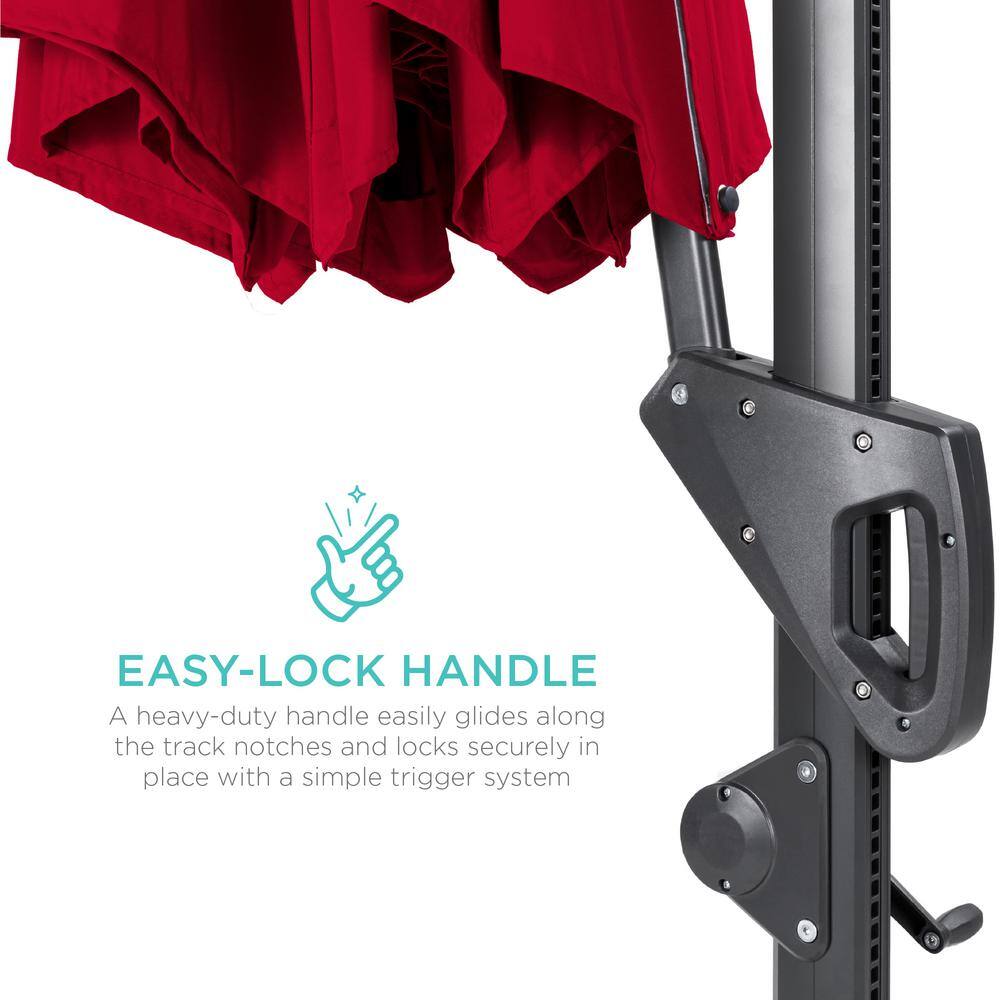 Red Solar LED Cantilever Patio Umbrella with Powder-Coated Aluminum Pole