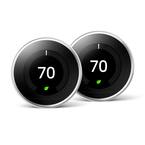 Nest Learning Thermostat - Smart Wi-Fi Thermostat - 2 Pack - Polished Steel