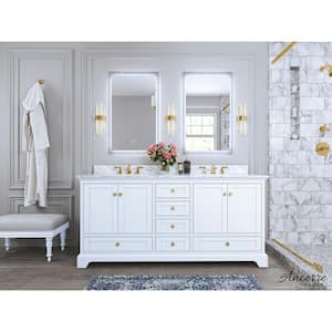 Audrey 72 in. W x 22 in. D Bath Vanity in White with Marble Vanity Top in White with White Basins
