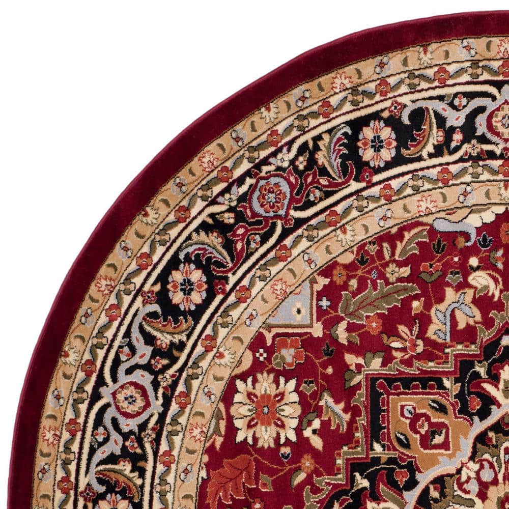 Lyndhurst Red and Black Round Floral Synthetic Rug