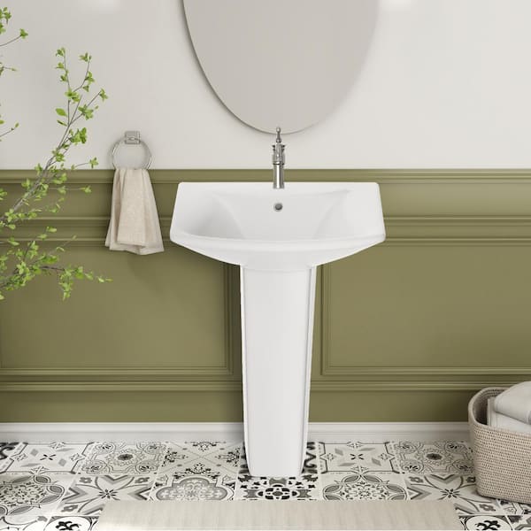 TOBILI 24 in. White Ceramic Pedestal Sink with 26 in. Base in 