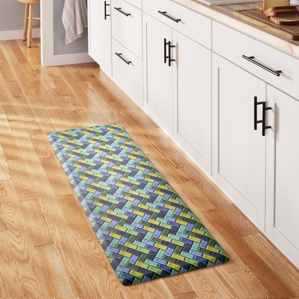 Fiesta Blue Green Yellow Herringbone PVC Anti-Fatigue Kitchen Mat