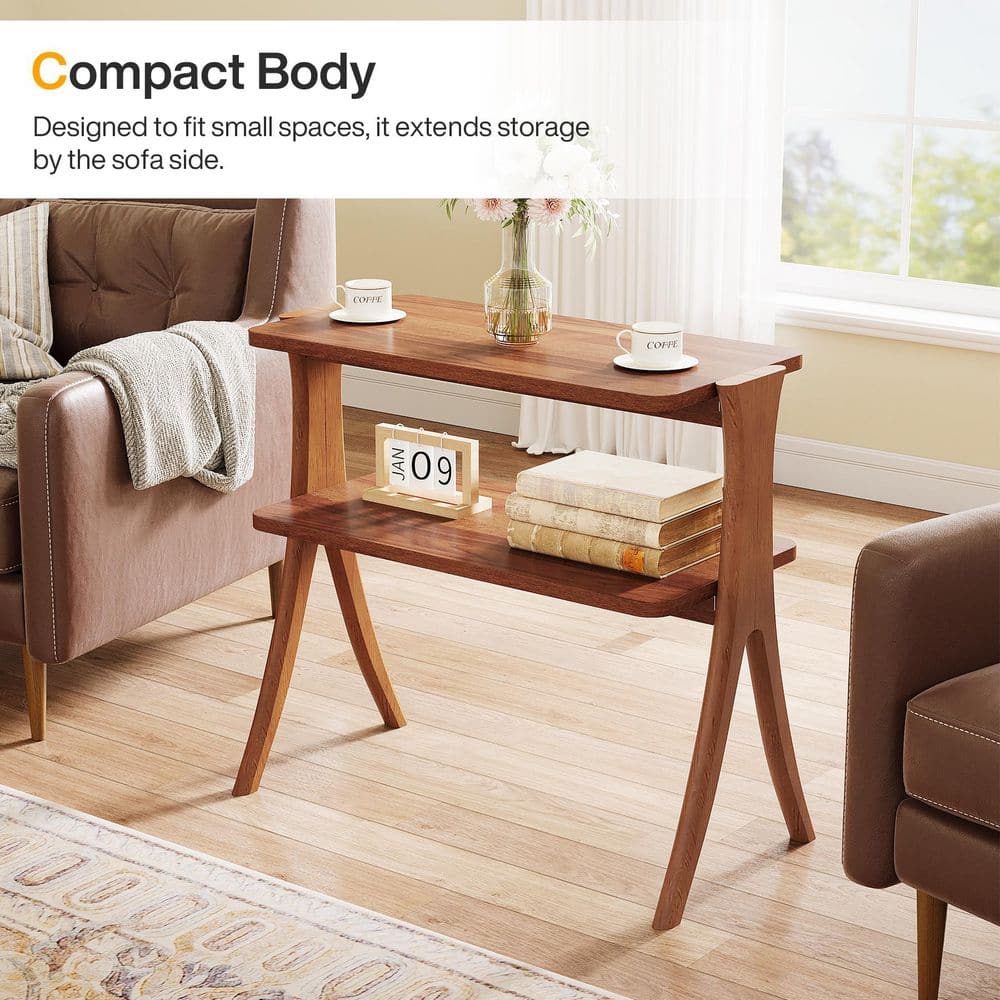 Kerlin 25.2 in. Brown Rectangle Engineered Wood End Table Side Table with 2-Tier Shelf - thumbnail 5