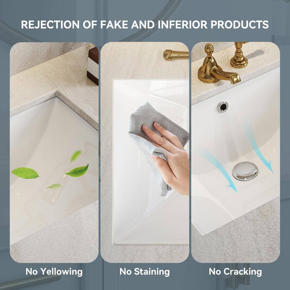 24 Inch White Ceramic Undermount Bathroom Sink with Overflow