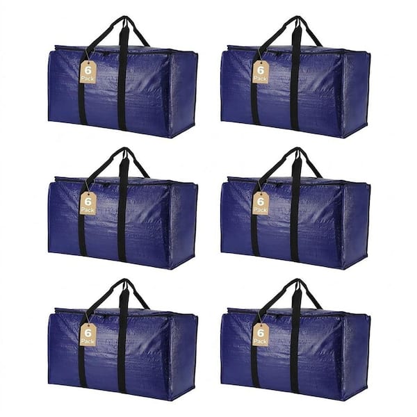 extra large tote bags for travel Anqtovp Blue Extra Large Luggage Type Storage Tote Bag with Zipper and Handles, Heavy Duty Moving Bag, 6 Pack