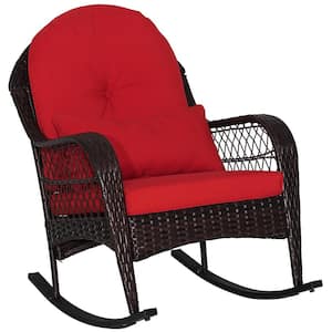 Wicker Outdoor Rocking Chair with Orange Cushioned