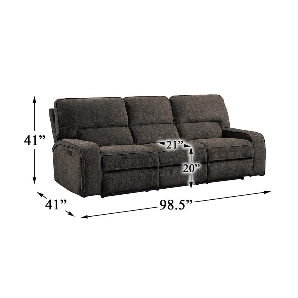 Transitional Chocolate Microfiber 98.5" Reclining Sofa with Cup Holder