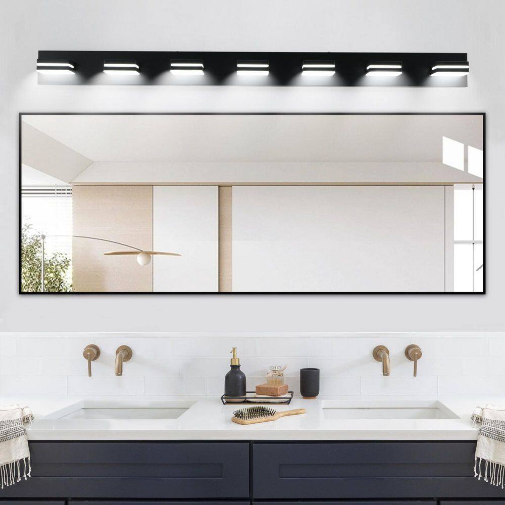 55.1 in. 7-Light Modern Black LED Vanity Light Wall Sconce for Bathroom and Mirror, Sleek Minimalist, Energy-Efficient price history on PriceWatchPro