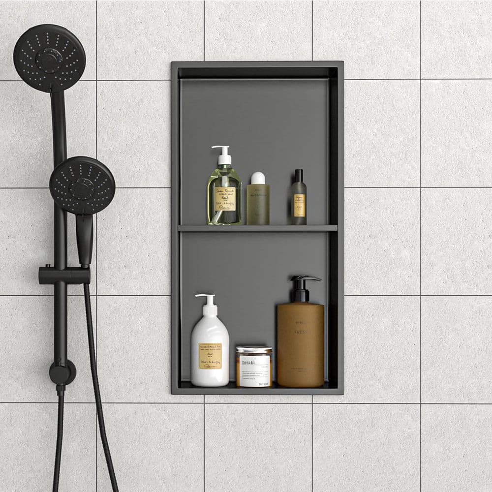 13 in. W x 25 in. H x 4 in. D Shower Niche Set of 1-Pieces in Gunmetal Black with Shelf price history on PriceWatchPro