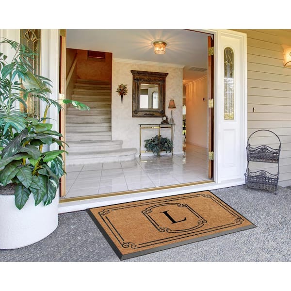 A1 Home Collections A1hc Beige 18 in. x 30 in. Natural Coir Heavy Duty PVC Backing Outdoor Monogrammed H Door Mat