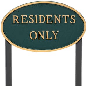 10 in. x 18 in. Large Oval Residents Only Statement Plaque Sign with 23 in. Lawn Stakes - Green/Gold