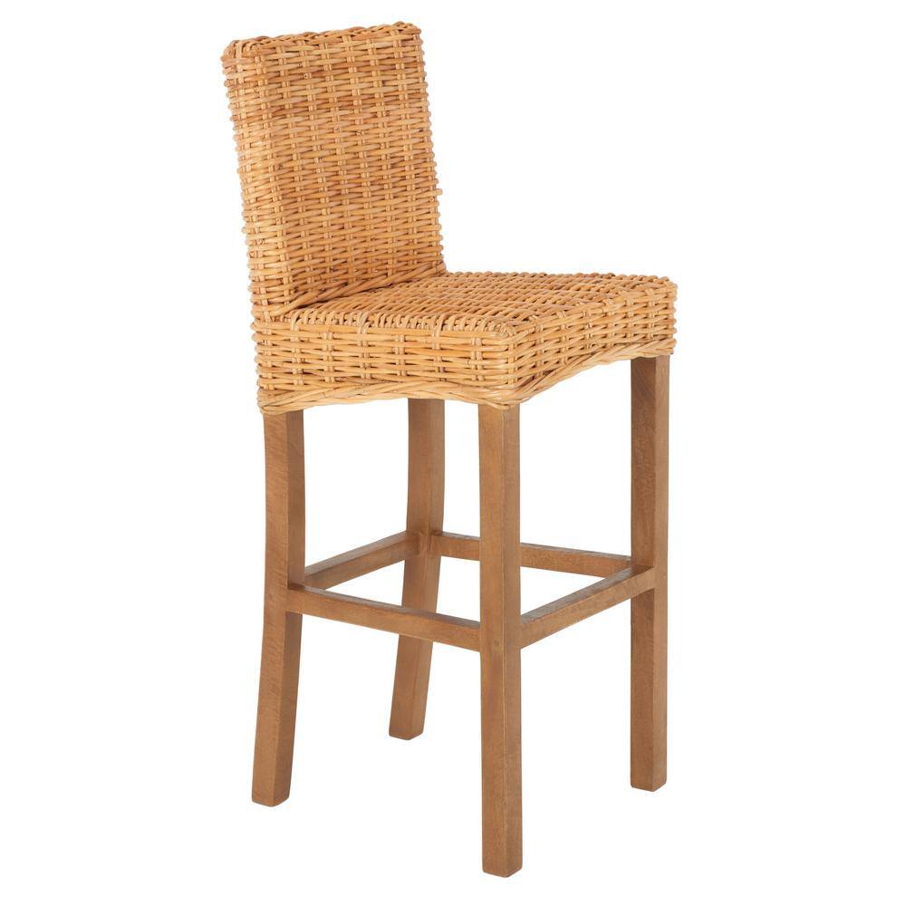 Natural Rattan and Wood Parsons Bar Stool