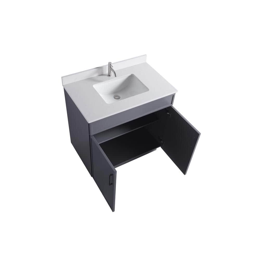 Gray 36" Freestanding Vanity with White Cultured Marble Top