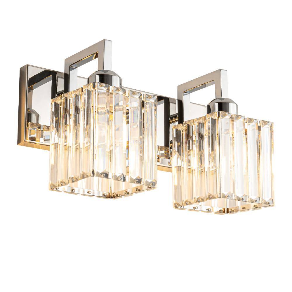 12.59 in.2-Light Clear Glass Chrome Crooked Vanity Light Crystal Wall Suitable for Bathroom price history on PriceWatchPro