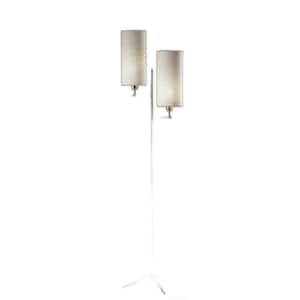 69.75 in. Brass 2 Light 1-Way (On/Off) Standard Floor Lamp for Liviing Room with Cotton Cylin.der Shade