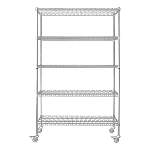 5-Tiers Metal Adjustable Heavy Duty Garage Storage Shelving Unit in Silver with Wheel (47 in. W x 72 in. H x 23.6 in. D)
