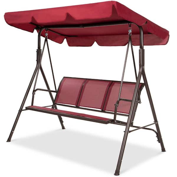 Unbranded 68 in. 2-Person Burgundy Metal Outdoor Glider with Canopy
