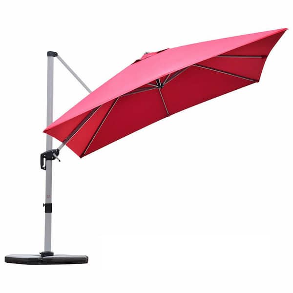 Unbranded 10 ft. Aluminum Cantilever Solar 360-Degree Tilt Half Square Patio Umbrella in Red