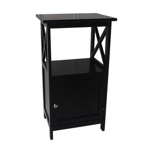 28.74 Inches H Black Single Door Wooden Accent Cabinet with Open Shelf and X Side Panels