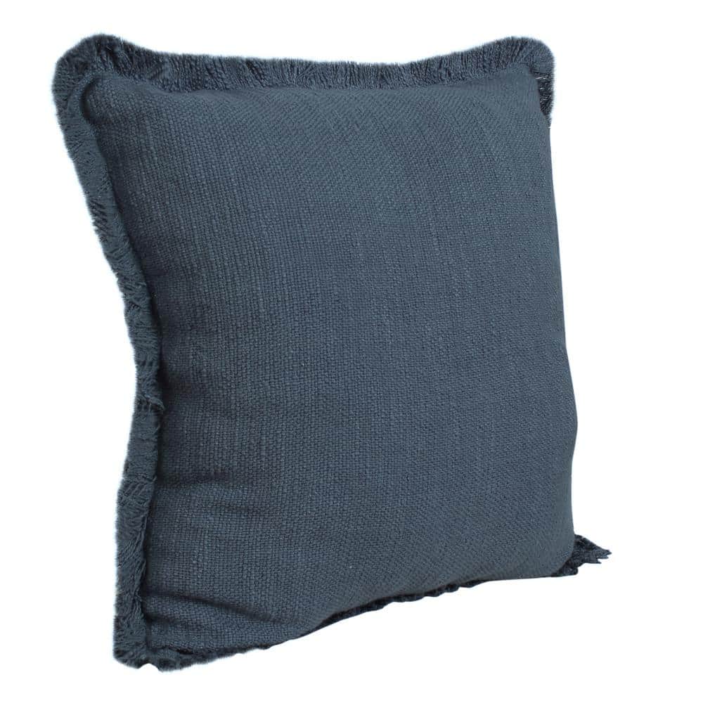 Coastal Navy Blue Textured Cotton 20" Throw Pillow with Fringe