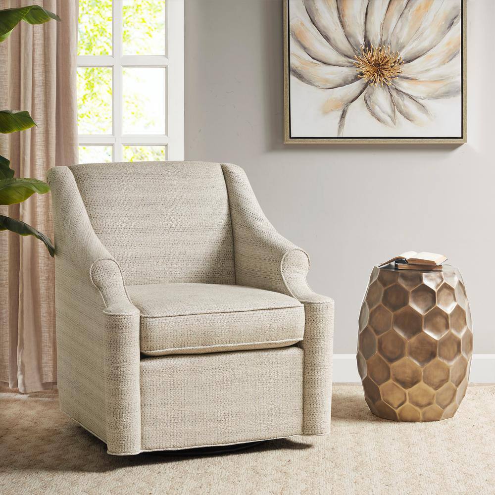 Tan Poly Fabric Modern Swivel Glider Chair