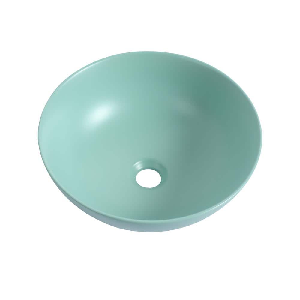 WELLFOR Art Style Matte Light Green Ceramic Round Vessel Sink GZ ...