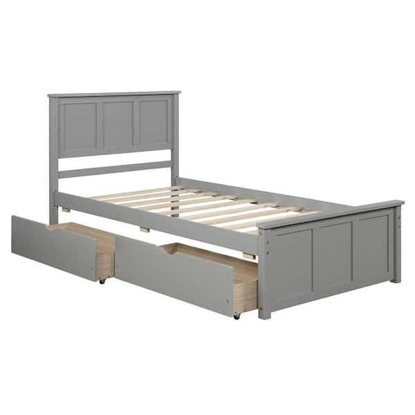 Urtr 42 7 In W Gray Wood Frame Twin, Bed Frames With Storage Twin