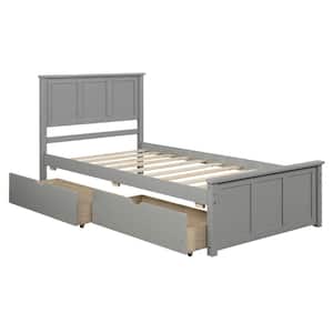 Gray Twin Size Platform Storage Bed with 2-Drawers