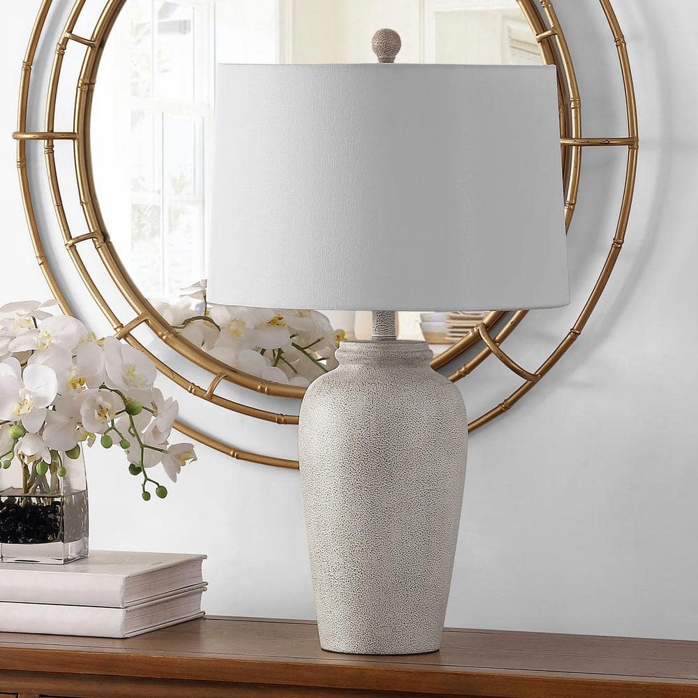 Antique White Textured Ceramic Table Lamp with Drum Shade