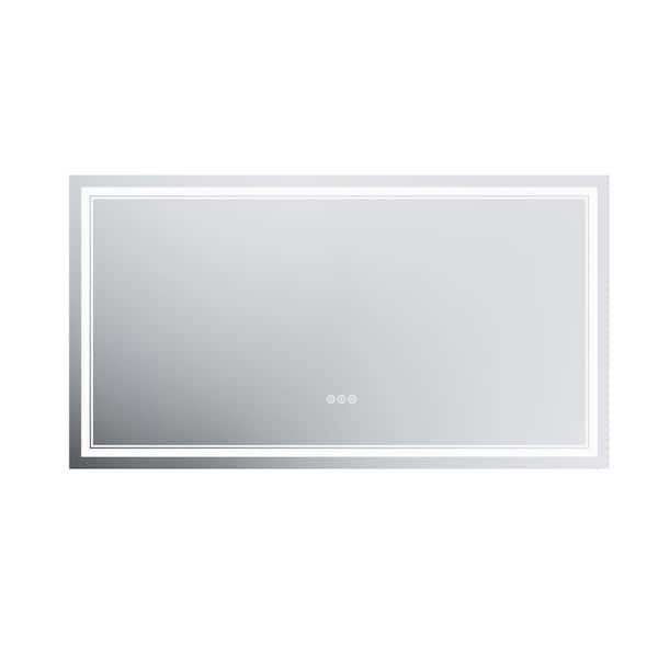 Boosicavelly 55 in. W x 30 in. H Rectangular Frameless Anti-Fog LED Light Vertical Wall Mounted Bathroom Vanity Mirror in Silver