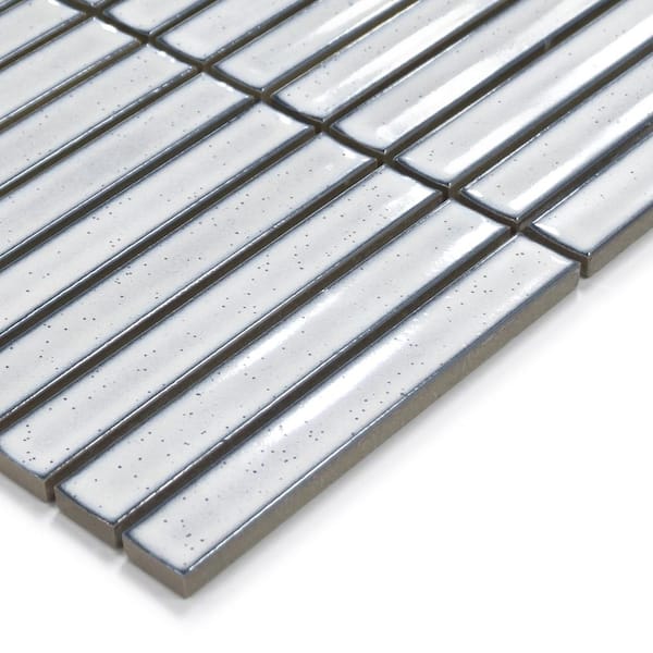 Stacked White 12 in. x 12 in. Glossy Porcelain Floor and Wall Mosaic Tile Kit Kat Finger Tile (5 sq. ft. /Case)