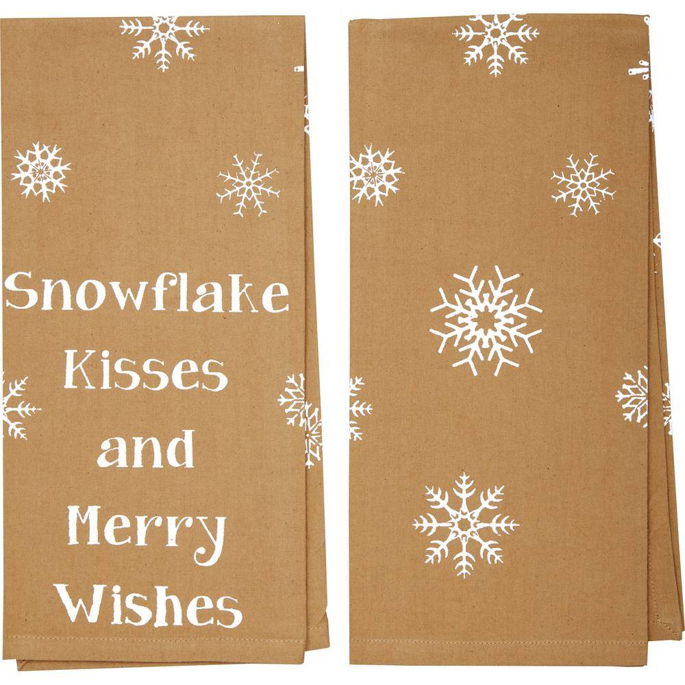 Natural Tan Cotton Snowflake Kisses and Merry Wishes Kitchen Towel Set
