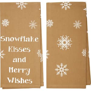 Snowflake Tan Seasonal Snowflake Kisses Cotton Burlap Kitchen Tea Towel Set (Set of 2)