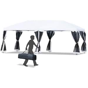 10 ft. x 20 ft. White Canopy Tent Wedding Party Pop Up Tent with Removable Mesh Sidewalls and Carry Bag