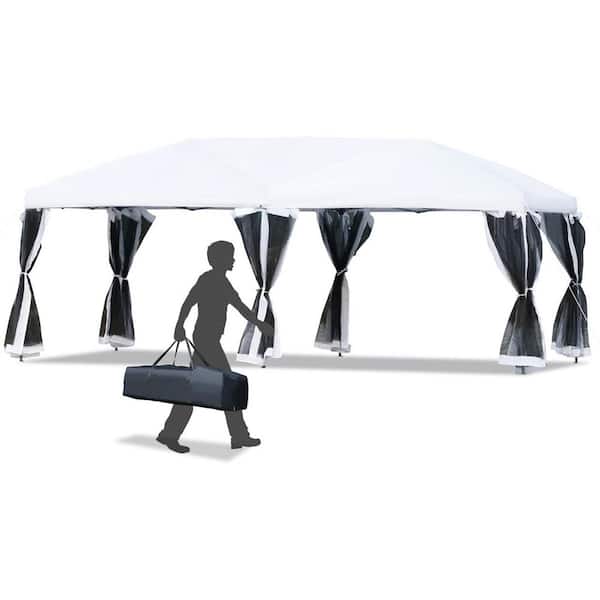 FORCLOVER 10 ft. x 20 ft. White Canopy Tent Wedding Party Pop Up Tent with Removable Mesh Sidewalls and Carry Bag