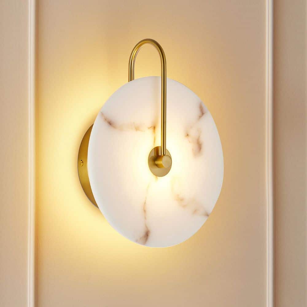 9.8 in. Wall Lamp with 1-Pieces 6W LED Copper Natural Marble Lampshade Hardwired Circular Wall Sconce w/ Alabaster Shade price history on PriceWatchPro