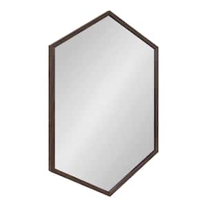 Laverty 36 in. x 24 in. Classic Hexagon Framed Walnut Brown Wall Accent Mirror