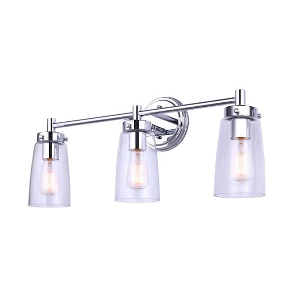 CANARM Rory 23 in. 3-Light Chrome Vanity Light with Clear Glass Shade
