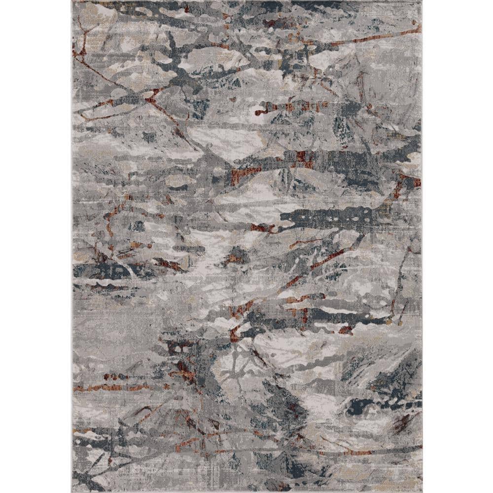 Kas Rugs Lara Whisper Grey/Brick 7 ft. x 10 ft. Abstract Area Rug