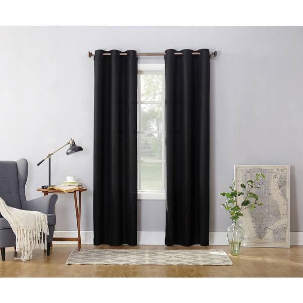 Unbranded Semi-Opaque Black No. 918 Casual Montego Woven Grommet Top Curtain Panel, 48 in. W x 84 in. L