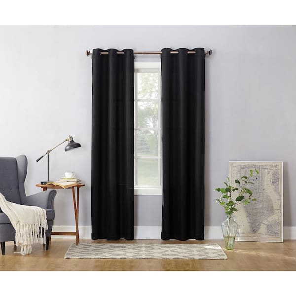 Unbranded Semi-Opaque Black No. 918 Casual Montego Woven Grommet Top Curtain Panel, 48 in. W x 63 in. L