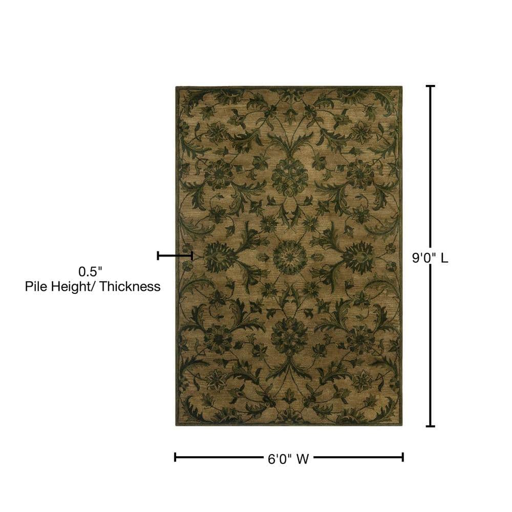 Handmade Olive Green Wool Tufted Area Rug 6' x 9'