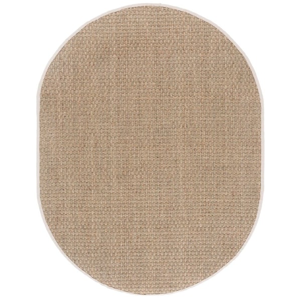Natural Fiber 6 ft. x 8 ft. Natural/Ivory Border Woven Oval Area Rug