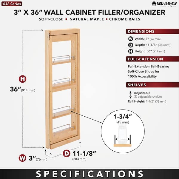 Natural Maple 3 in. Pull Out Wall Filler w/Soft-Close, 36 in. Height