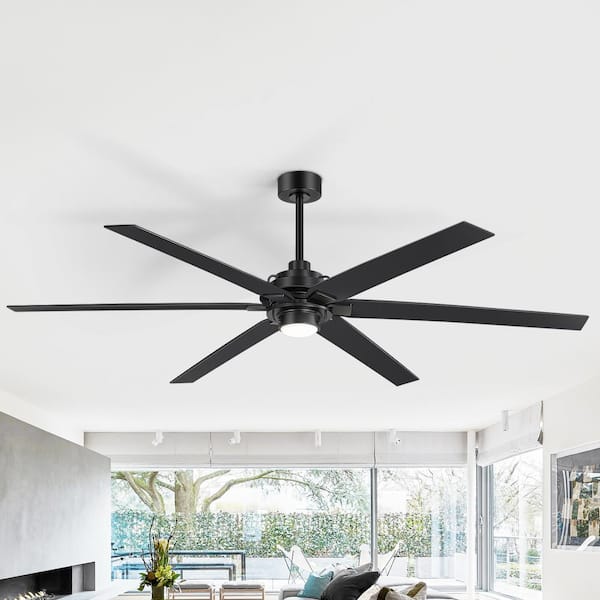 Nathaniel 72 in. (6 ft.) 6 Speeds Industrial Black Ceiling Fan with Color-Changing LED Light and Remote Control Included