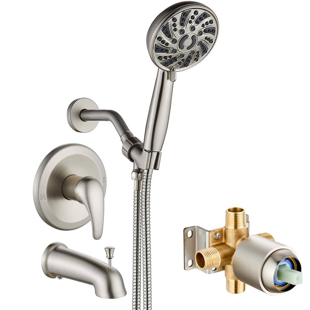1-Handle Wall Mount Shower Trim Kit in Brushed Nickel with Hand Shower-1.8 
